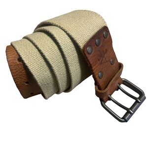 VTG Y2K Aeropostale Men's Canvas Leather Belt Large Outdoor Rugged Boho